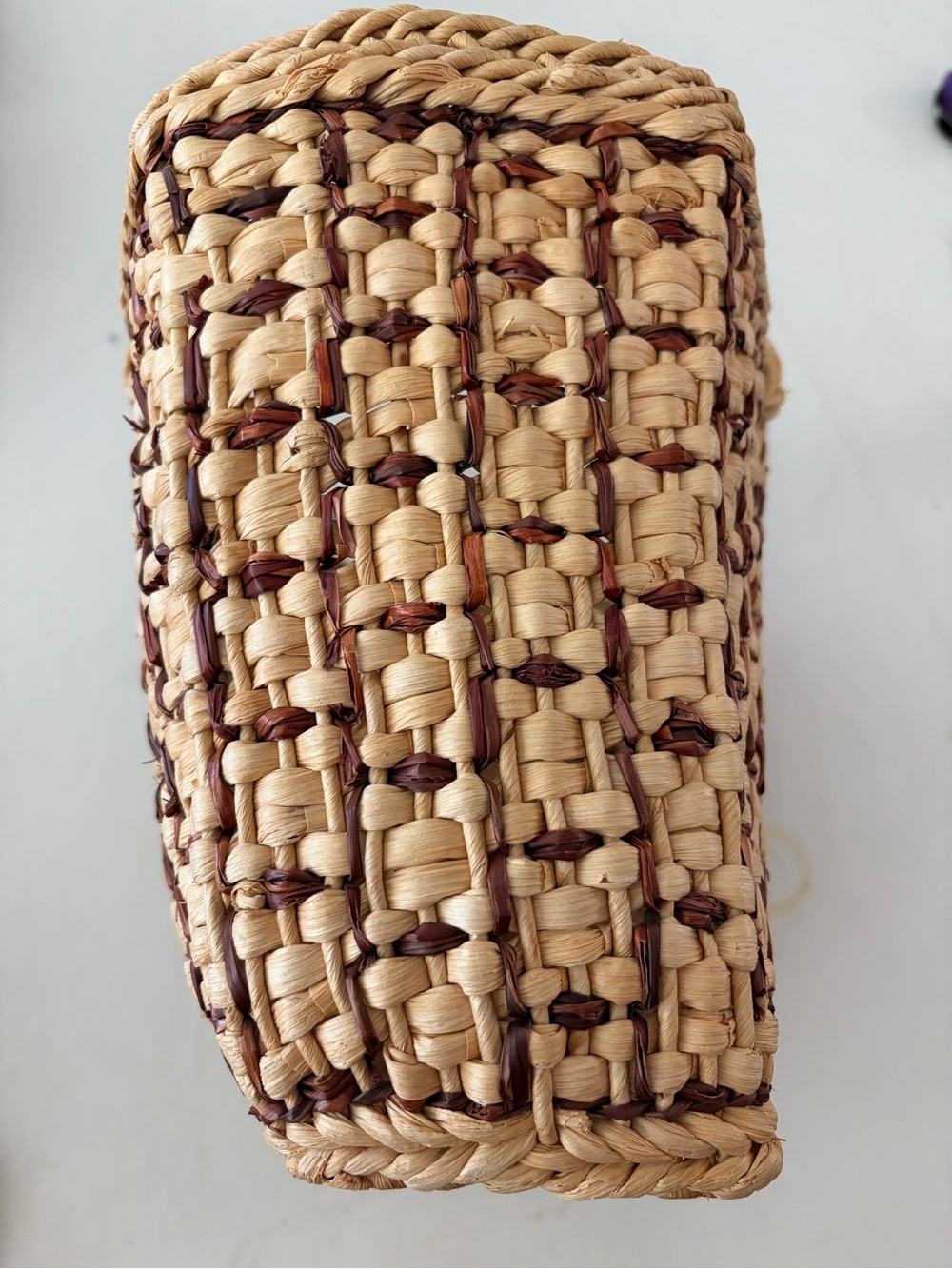 Woven Straw Tote Bag in Natural and Brown - Picture 4 of 5